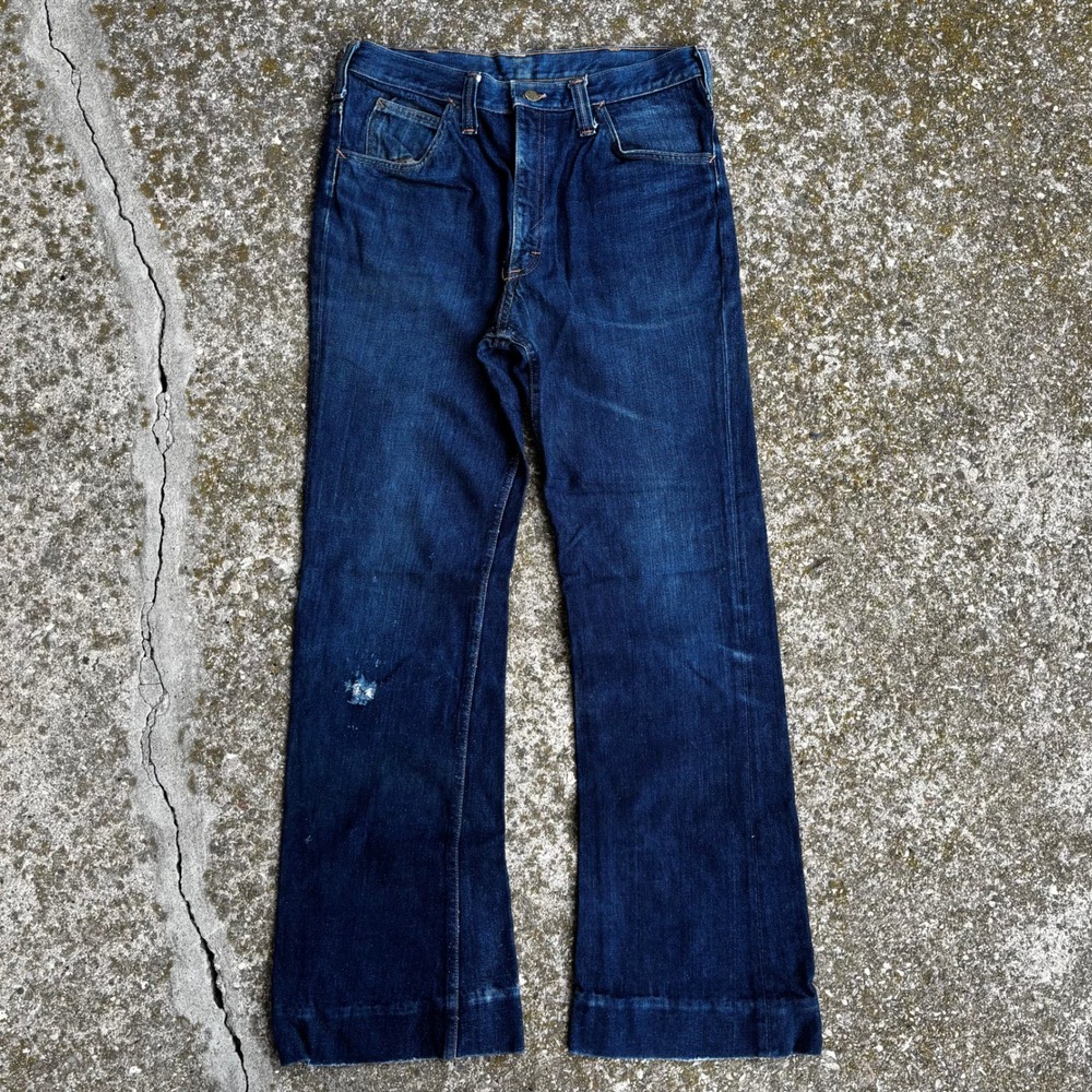 Vintage 70s Lee Flare Leg Jeans 31x32 Dark Wash Talon 42 Zipper Denim